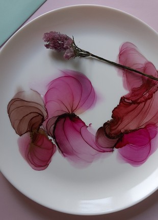 Original ceramic plate author's painting with alcohol ink