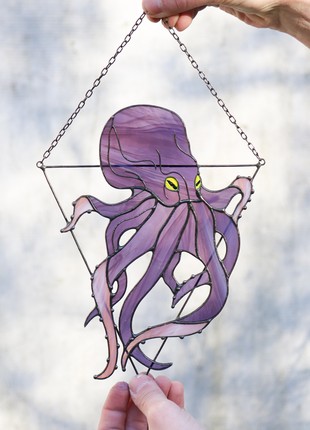 Octopus Suncatcher Kraken Stained Glass Decor Home House Window Wall Hangings