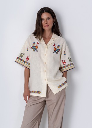 Linen shirt with short sleeves and embroidery Konyk1 photo
