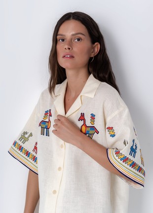 Linen shirt with short sleeves and embroidery Konyk2 photo