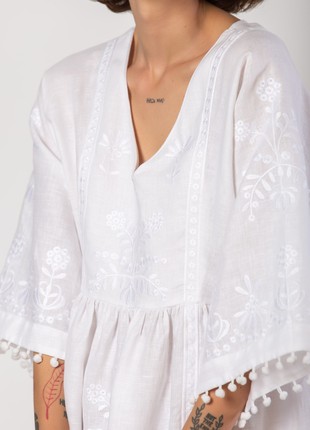 White easy linen dress with floral embroidery Virgin3 photo
