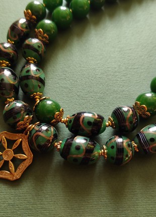 Necklace "Green pysanky" from glass and chalcedony2 photo
