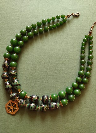 Necklace "Green pysanky" from glass and chalcedony3 photo