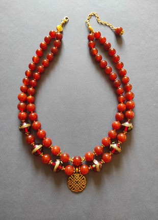 Necklace "Honey bell" from glass and carnelian