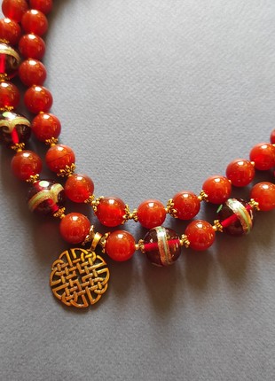 Necklace "Honey bell" from glass and carnelian2 photo