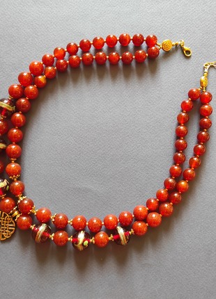 Necklace "Honey bell" from glass and carnelian3 photo