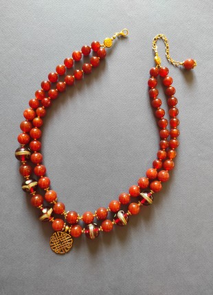 Necklace "Honey bell" from glass and carnelian5 photo