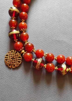 Necklace "Honey bell" from glass and carnelian6 photo