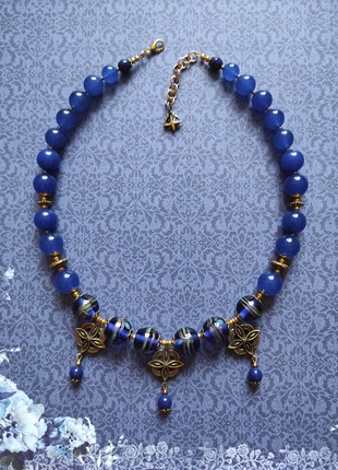 Necklace "Starry sky" from glass and chalcedony1 photo