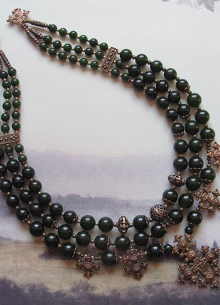 Necklace-zgarda  "Secret garden" from chalcedony