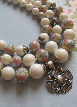 Necklace «Snow White» from glass beads, mother-of-pearl beads and silver2 photo