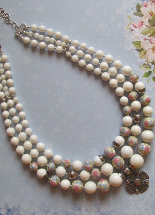 Necklace «Snow White» from glass beads, mother-of-pearl beads and silver3 photo