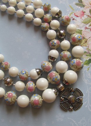 Necklace «Snow White» from glass beads, mother-of-pearl beads and silver4 photo