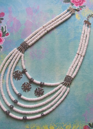 Necklace «White bloom» from mother-of-pearl beads and silver3 photo