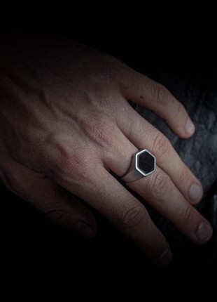 Lotus - hexagon mate ring with enamel element3 photo