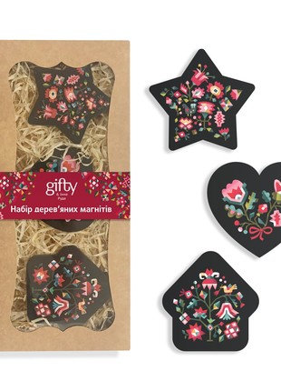 SET OF 3 ETHNO WOODEN MAGNETS