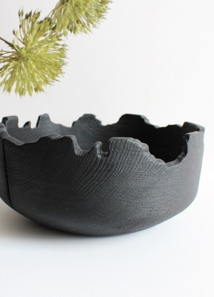 Large black fruit bowl, hand turned wooden vase