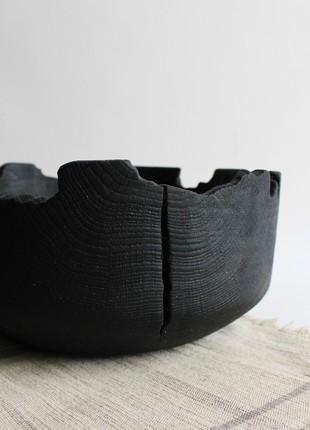 Large black fruit bowl, hand turned wooden vase3 photo