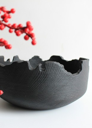 Large black fruit bowl, hand turned wooden vase2 photo