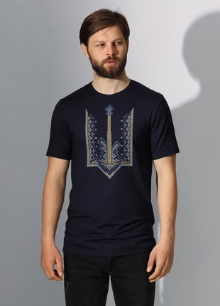 Men's T-shirt with embroidery - "Trident with a cross"1 photo