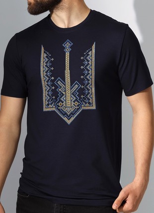 Men's T-shirt with embroidery - "Trident with a cross"2 photo