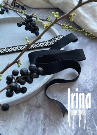 Minimalist folk style beaded necklace Ribbon gerdan necklace Black bead choker Ukraine style9 photo