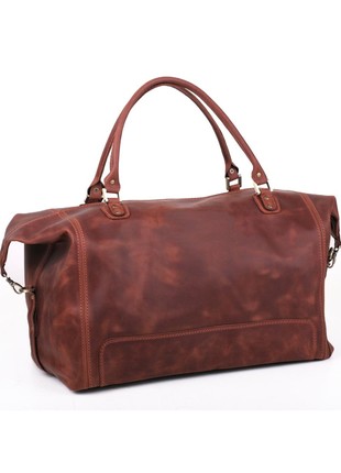 Solid roomy cognac-colored leather carpetbag1 photo