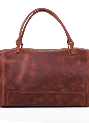 Solid roomy cognac-colored leather carpetbag2 photo