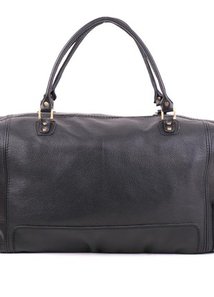 Large black leather carpetbag2 photo