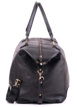 Large black leather carpetbag5 photo