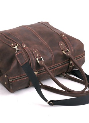 Stylish brown travel bag made of crazy horse leather3 photo