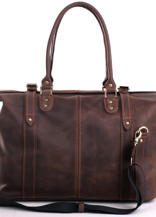 Stylish brown travel bag made of crazy horse leather6 photo