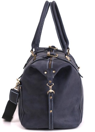 Blue leather travel bag5 photo