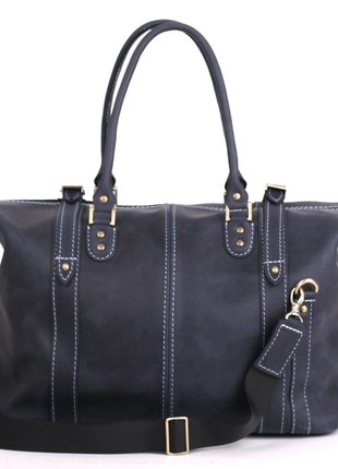 Blue leather travel bag7 photo