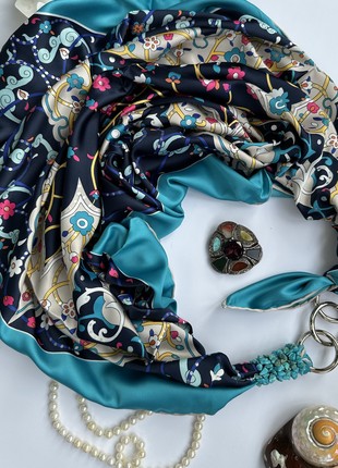 Scarf "turquoise waltz of the Flowers,,  ,, from the brand MyScarf. Decorated with natural sodalite6 photo