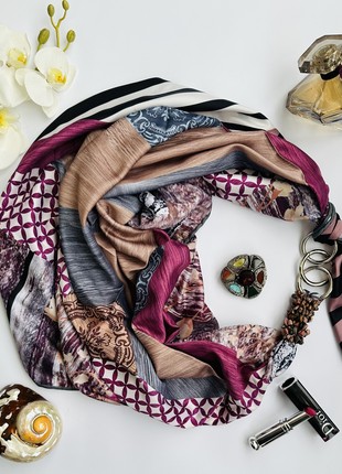 Silk scarf My Scarf ,, rose garden ,, Decorate with natural turquoise4 photo