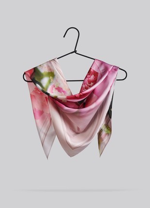 Scarf "Peonies" Size 57*57cm floral silk shawl from Ukraine