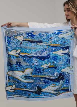 Scarf "Peaceful Sky" Size 57*57 cm blue silk shawl from Ukraine6 photo