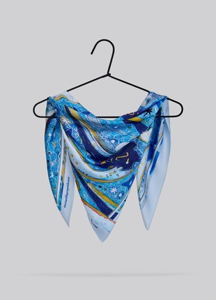 Scarf "Peaceful Sky" Size 85*85 cm blue silk shawl from Ukraine2 photo