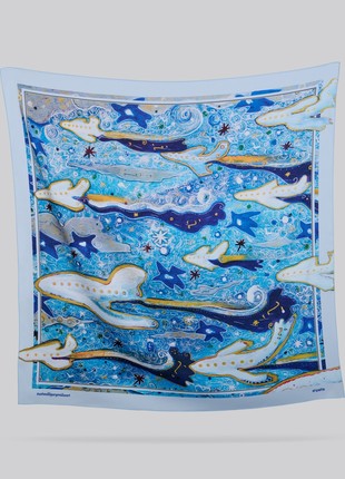 Scarf "Peaceful Sky?" Size 85*85 cm blue silk shawl from Ukraine