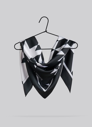 Scarf "Carpathians" Size 57*57 cm black and white silk shawl from Ukraine1 photo