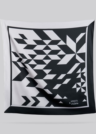 Scarf "Carpathians" Size 85*85 cm black and white silk shawl from Ukraine