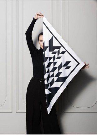 Scarf "Carpathians" Size 57*57 cm black and white silk shawl from Ukraine2 photo