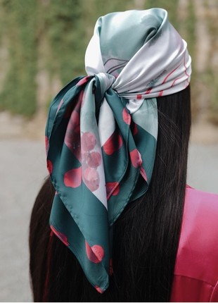 Scarf "The Earth Close To The Sky" Size 70*70 cm Green pink silk shawl from Ukraine