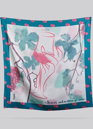 Scarf "The Earth Close To The Sky" Size 85*85 cm Green pink silk shawl from Ukraine