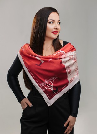 Scarf "The Way Home" Size 57*57 cm red silk shawl from Ukraine