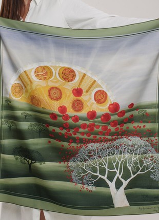 Scarf "Family Tree" Size 70*70 cm silk shawl from Ukraine8 photo