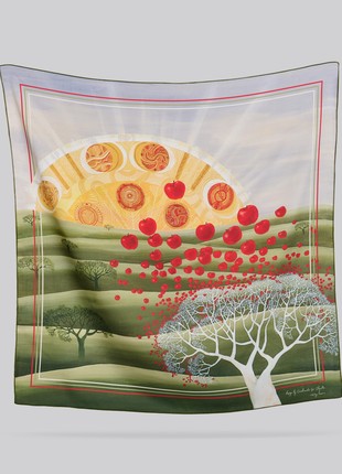Scarf "Family Tree" Size 85*85 cm silk shawl from Ukraine