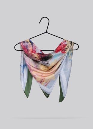 Scarf "Poppies" Size 57*57 cm silk shawl from Ukraine