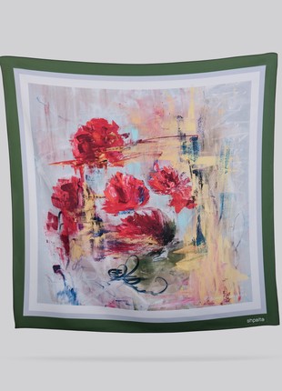 Scarf "Poppies" Size 85*85 cm silk shawl from Ukraine